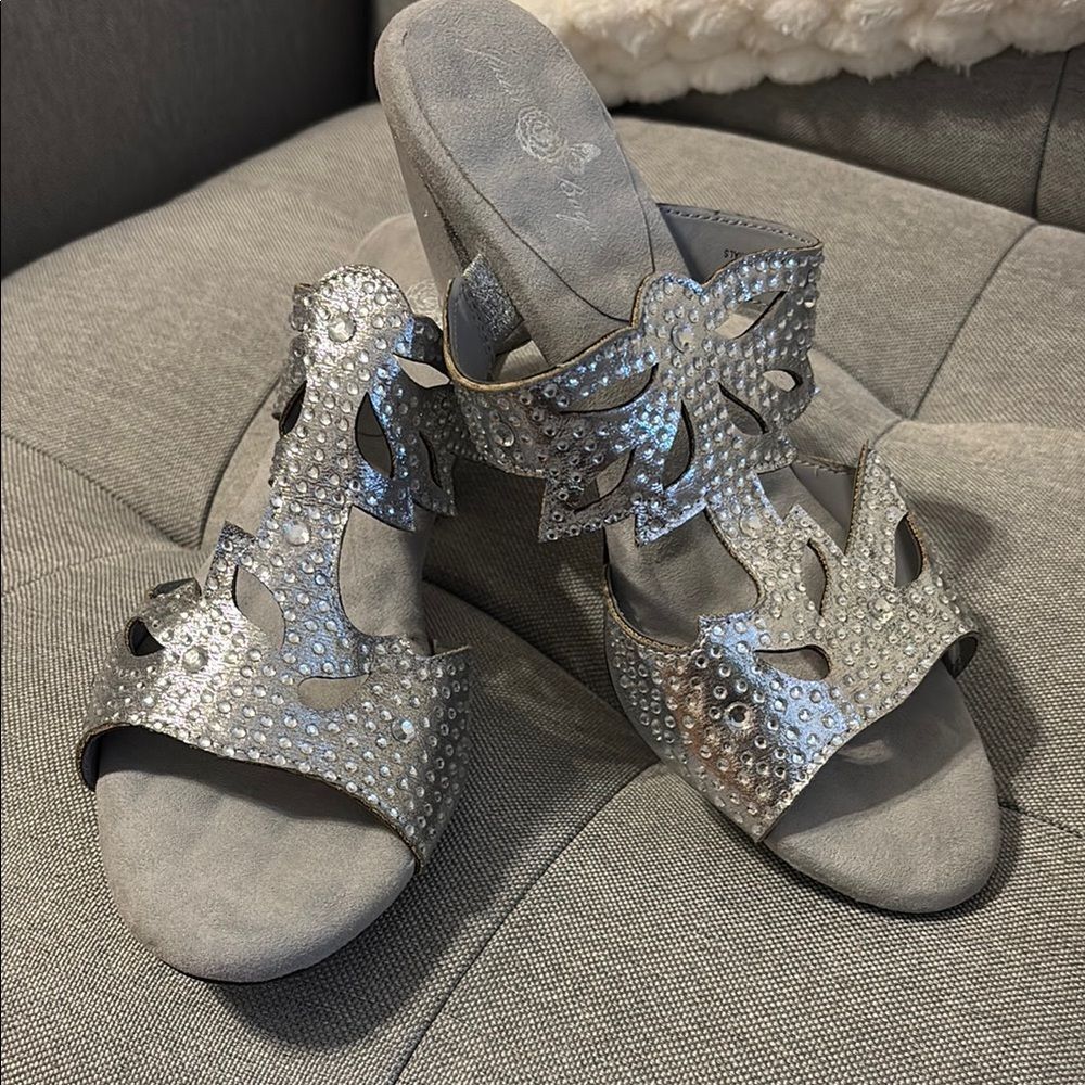 Joan Boyce Silver Glamorous Slide Sandals